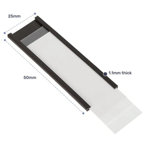 Magnetic Label Holder C-Channel Set – 100mm x 30mm x 1.1mm | Includes Plastic Cover and Insert Card