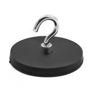 Threaded Hook Neodymium Pot Magnet with Rubber Case - 66mm (D) x 8mm (BH)